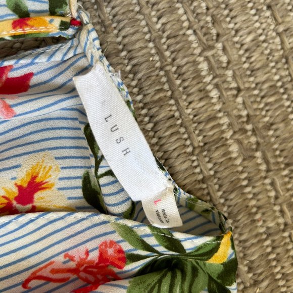 Lush Floral & Stripe Patterned Romper | Size Large - Picture 5 of 5